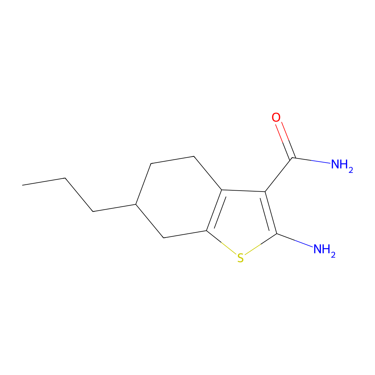 2-Amino-4,5,6,7-tetrahydro-6-propylbenzo(b)thiophene-3-carboxamide molecular structure, CAS 350996-93-9