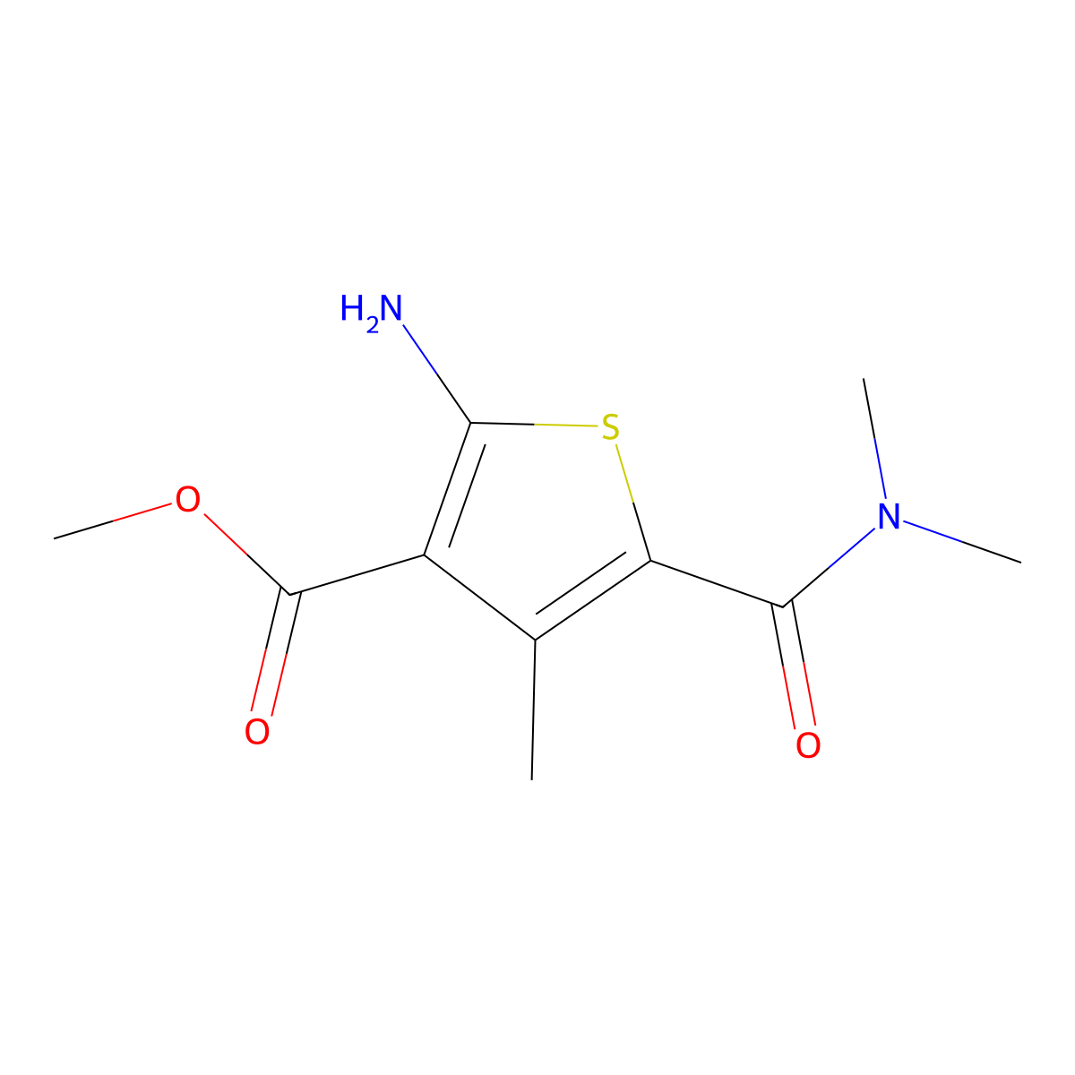 Methyl 2-amino-5-((dimethylamino)carbonyl)-4-methyl-3-thiophenecarboxylate molecular structure, CAS 350996-95-1