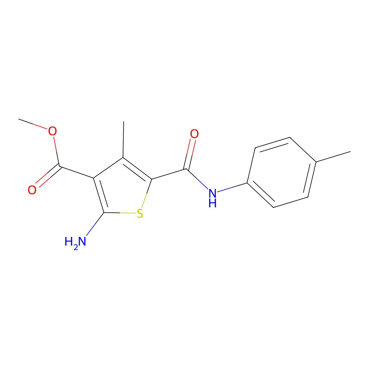 Methyl 2-amino-4-methyl-5-(p-tolylcarbamoyl)thiophene-3-carboxylate molecular structure, CAS 350996-97-3