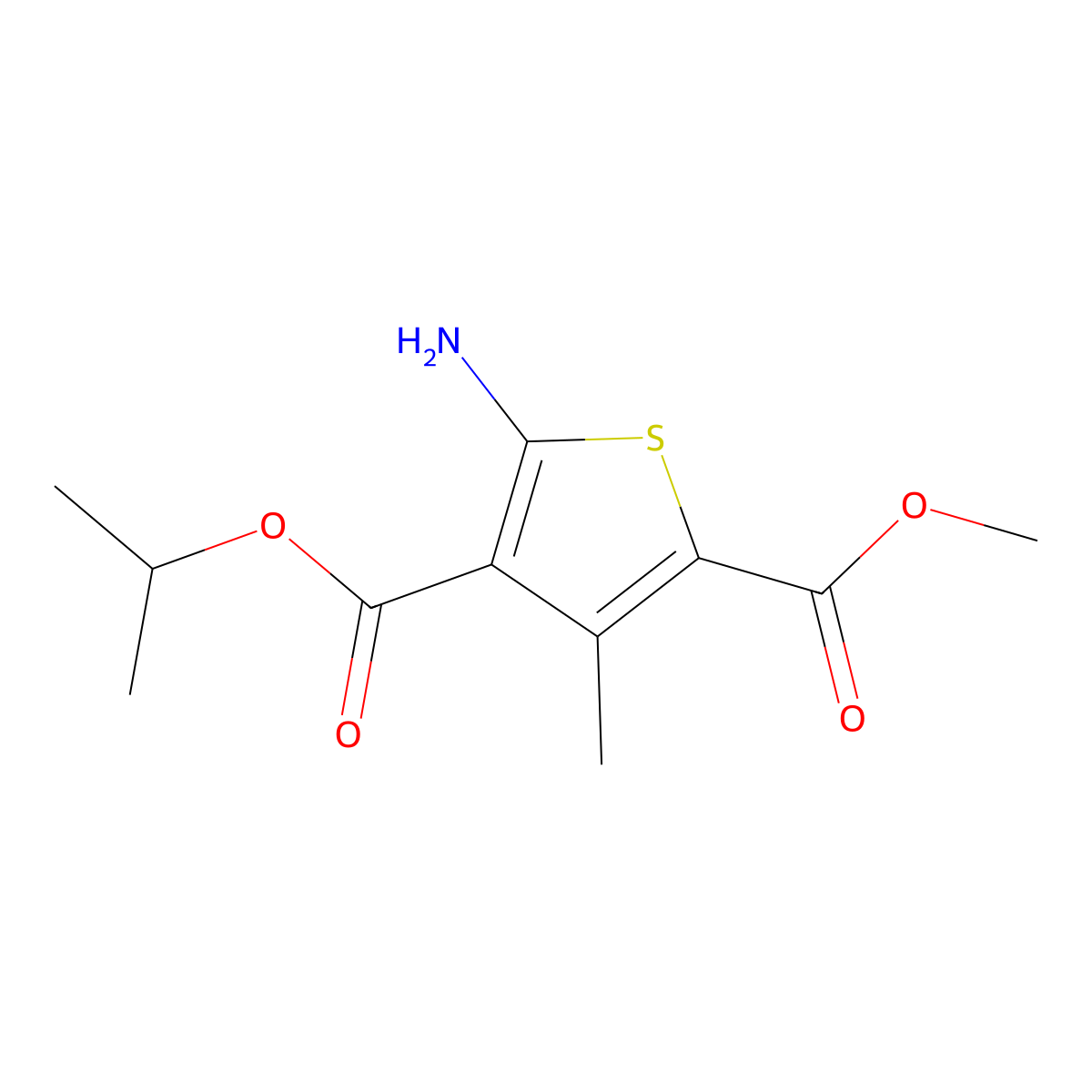 4-Isopropyl 2-methyl 5-amino-3-methylthiophene-2,4-dicarboxylate molecular structure, CAS 350996-98-4