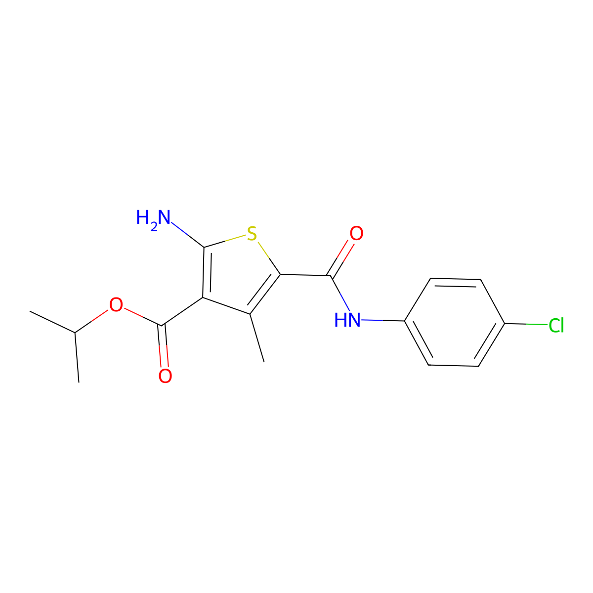 Propan-2-yl 2-amino-5-[(4-chlorophenyl)carbamoyl]-4-methylthiophene-3-carboxylate molecular structure, CAS 350997-00-1