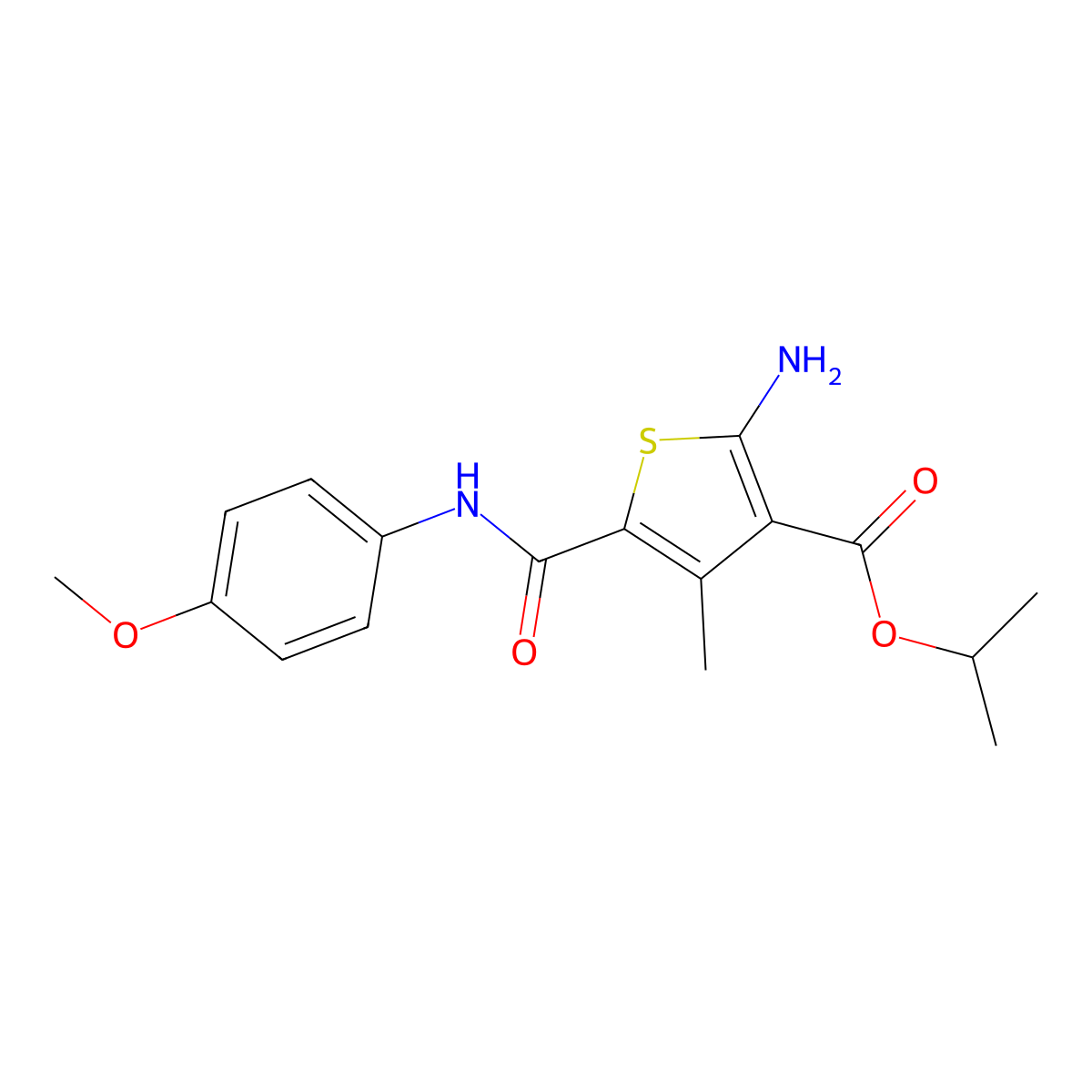 Propan-2-yl 2-amino-5-[(4-methoxyphenyl)carbamoyl]-4-methylthiophene-3-carboxylate molecular structure, CAS 350997-01-2