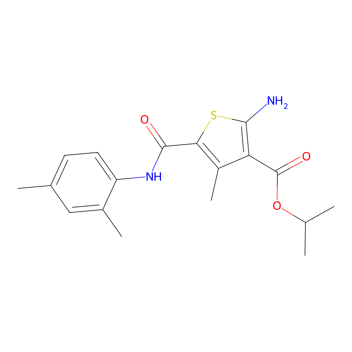 Propan-2-yl 2-amino-5-[(2,4-dimethylphenyl)carbamoyl]-4-methylthiophene-3-carboxylate molecular structure, CAS 350997-02-3