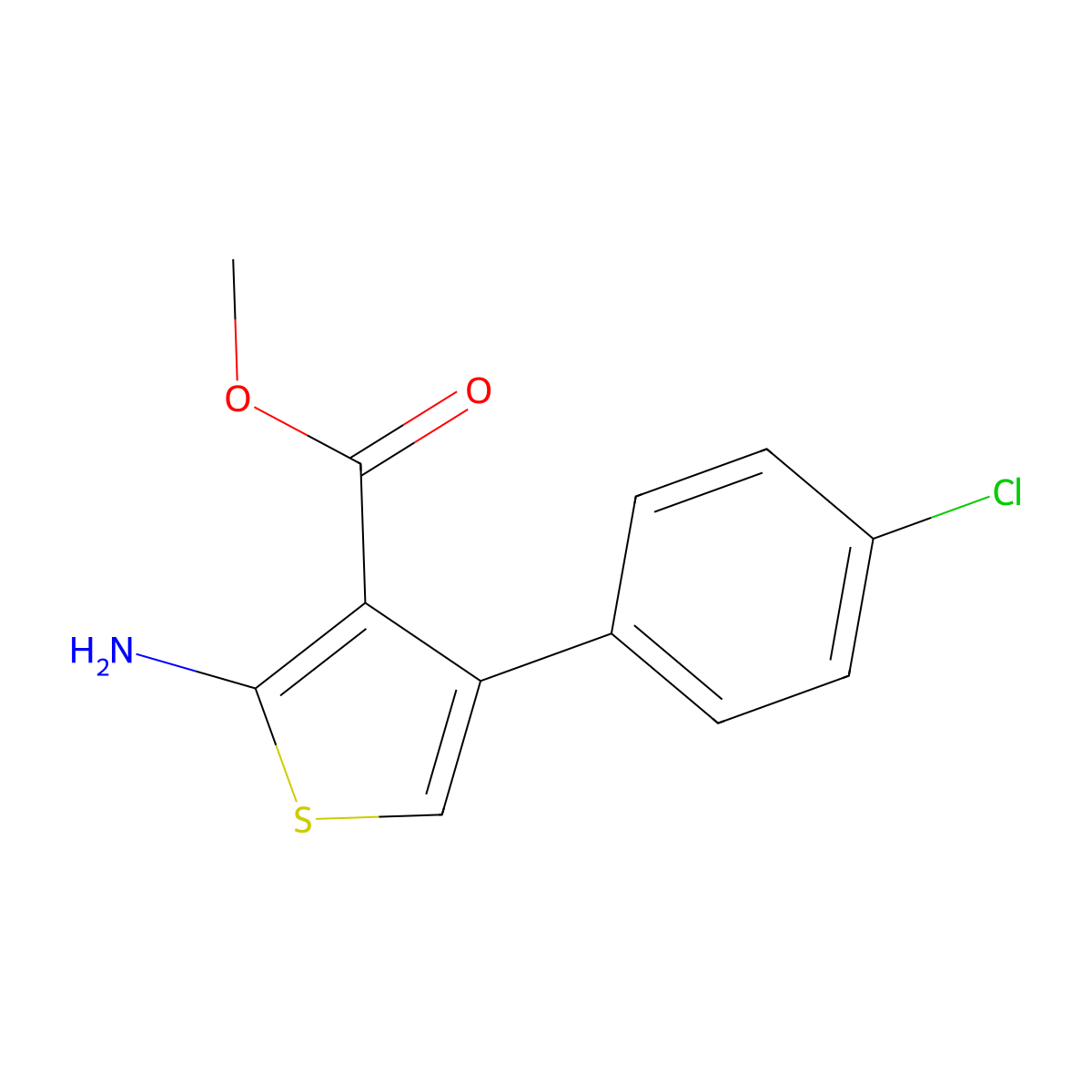 Methyl 2-amino-4-(4-chlorophenyl)-3-thiophenecarboxylate molecular structure, CAS 350997-10-3