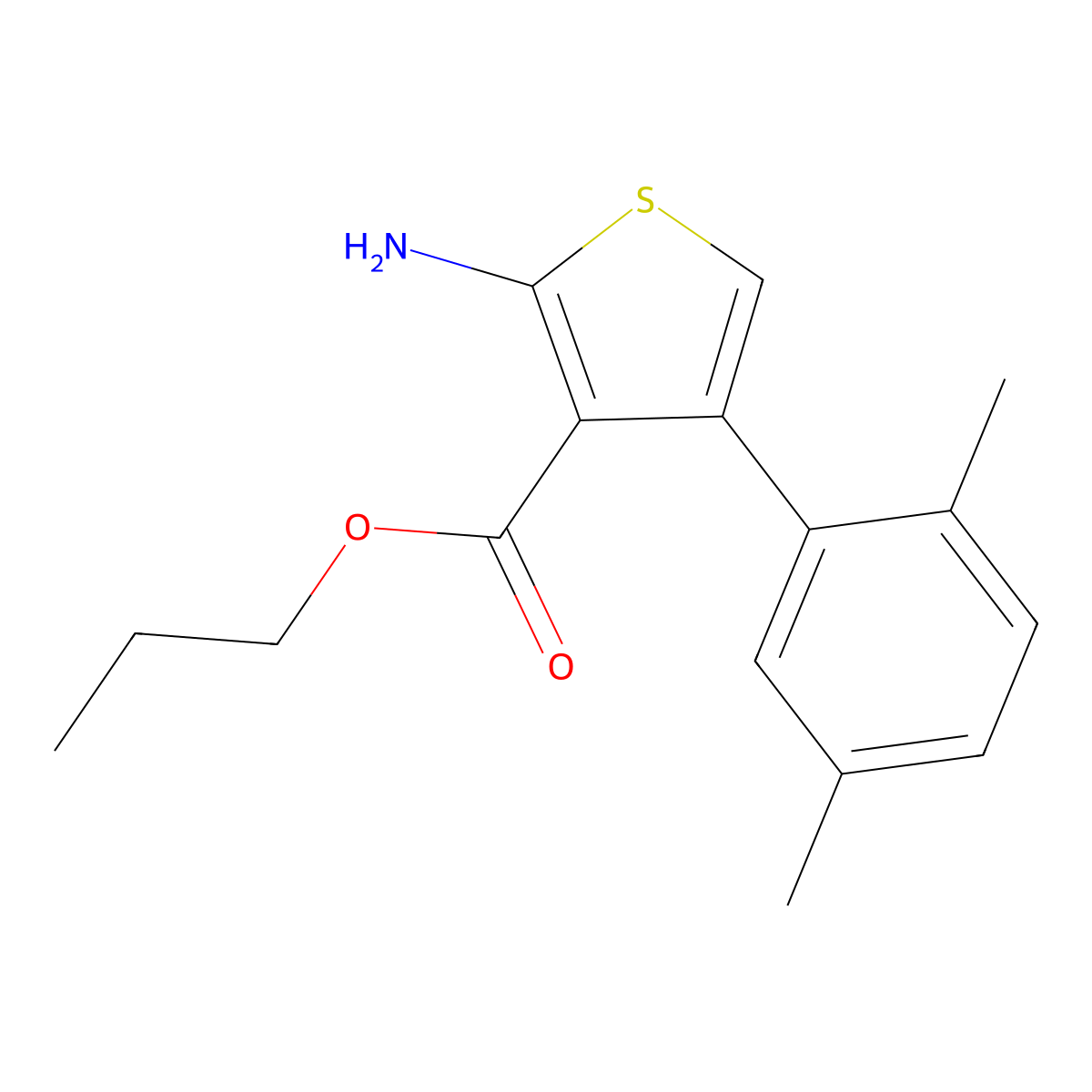 Propyl 2-amino-4-(2,5-dimethylphenyl)thiophene-3-carboxylate molecular structure, CAS 350997-22-7