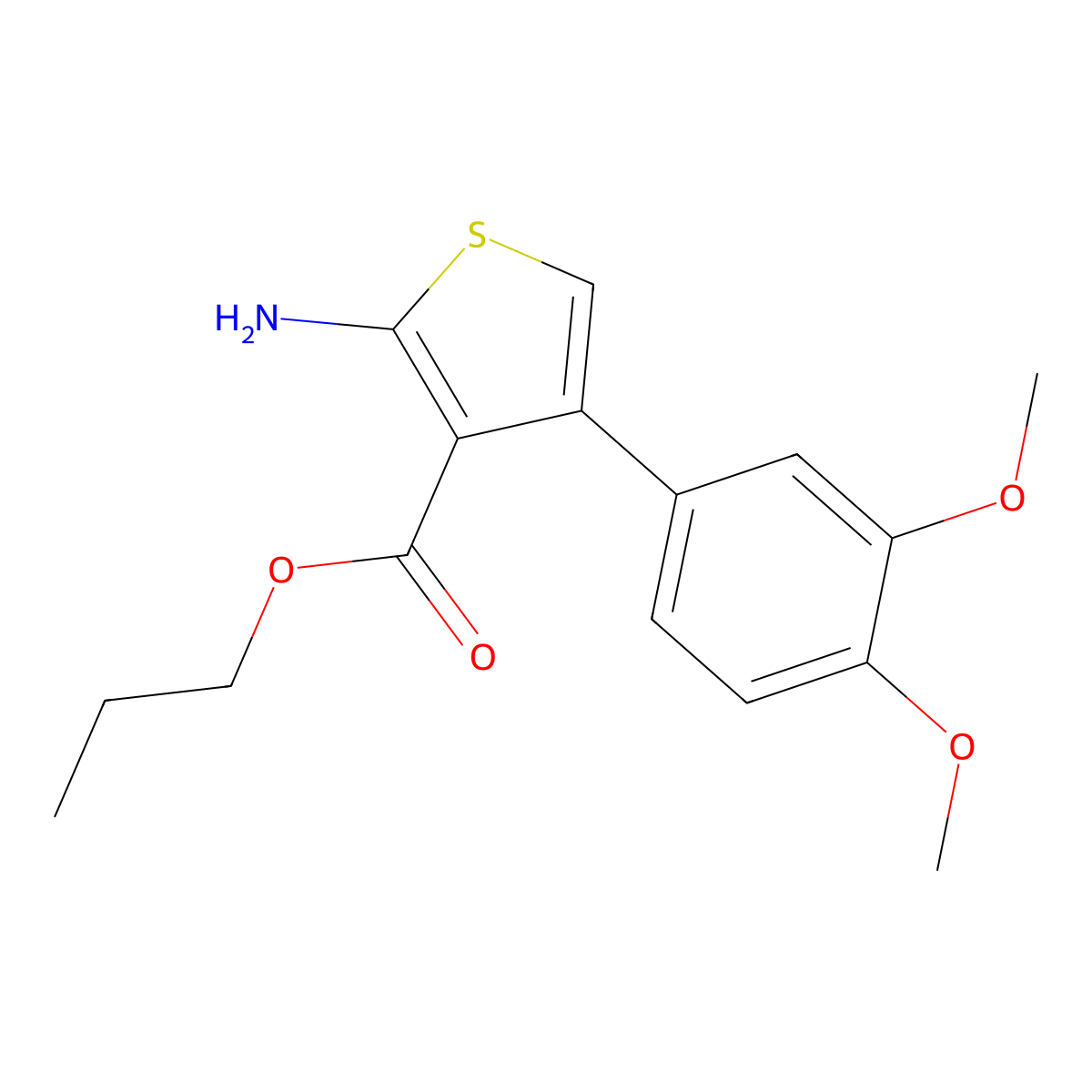 Propyl 2-amino-4-(3,4-dimethoxyphenyl)thiophene-3-carboxylate molecular structure, CAS 350997-24-9