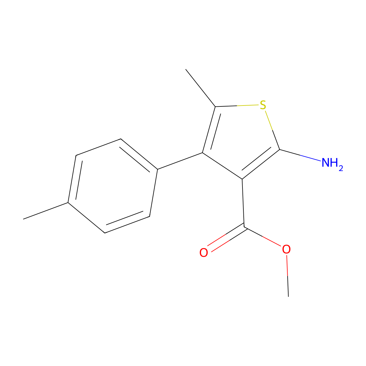 Methyl 2-amino-5-methyl-4-(4-methylphenyl)thiophene-3-carboxylate molecular structure, CAS 350997-34-1