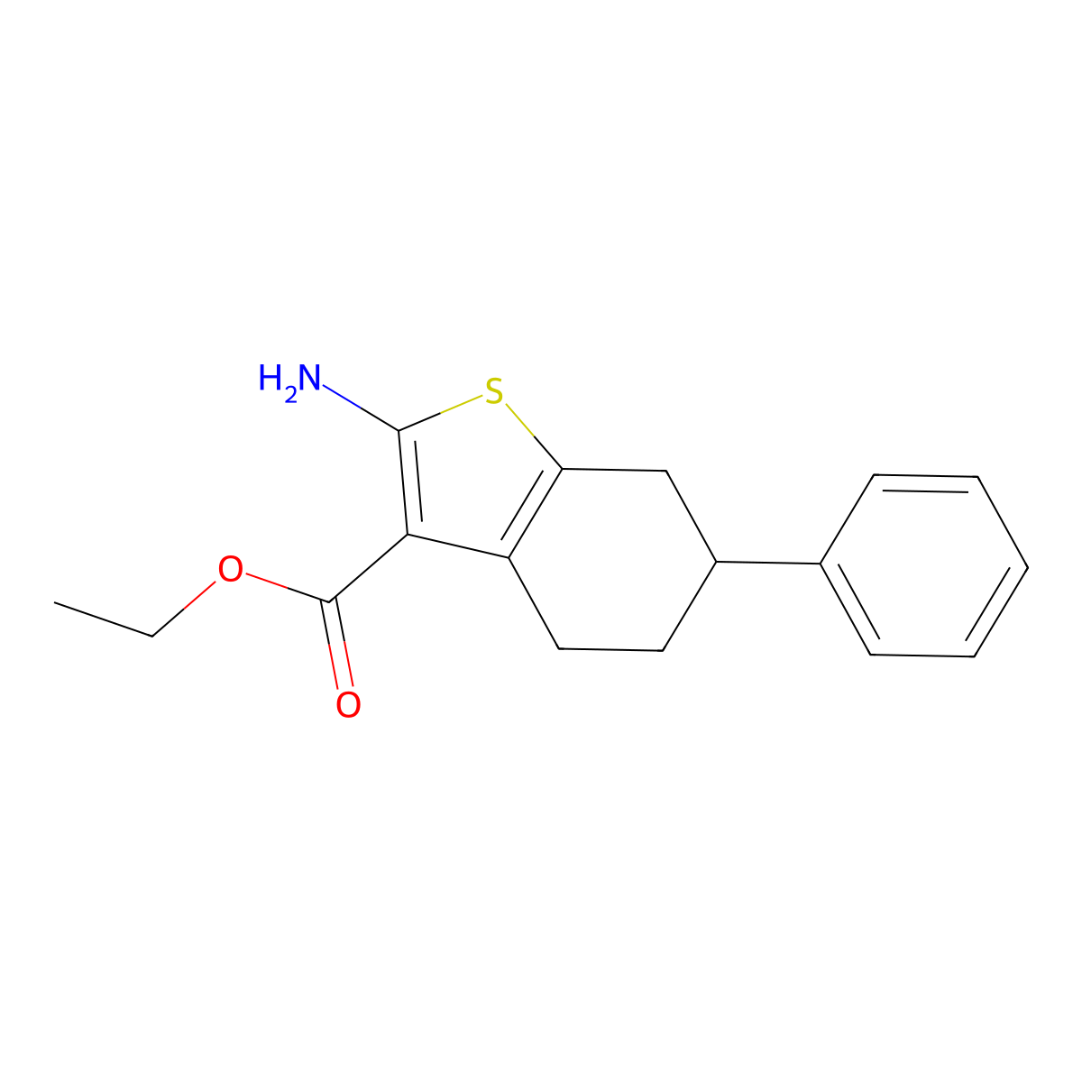 Ethyl 2-amino-6-phenyl-4,5,6,7-tetrahydro-1-benzothiophene-3-carboxylate molecular structure, CAS 350997-36-3