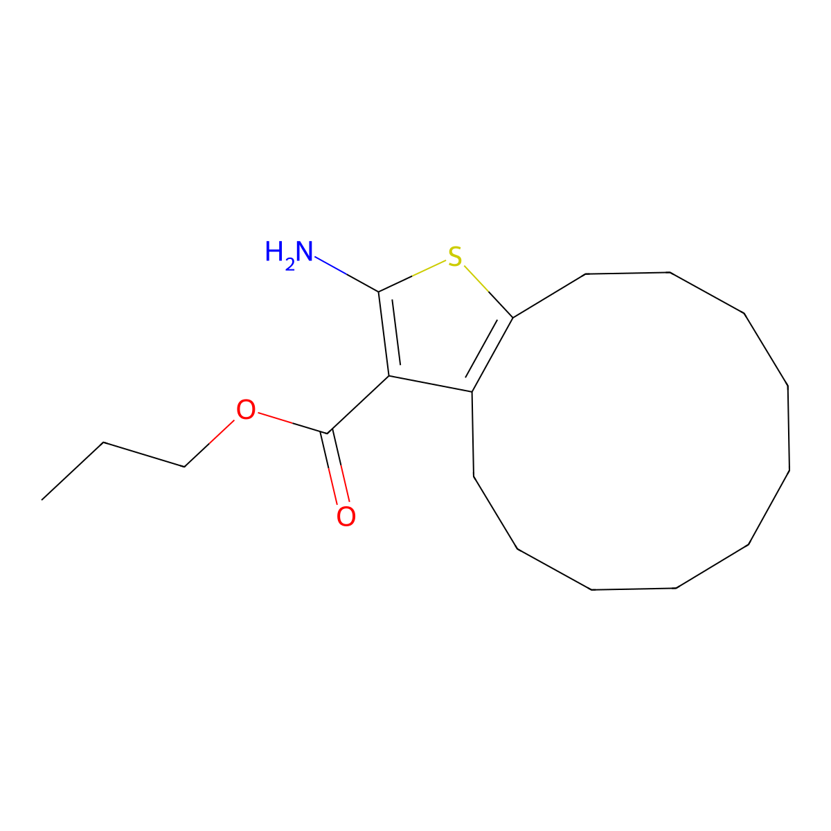 Propyl 2-amino-4,5,6,7,8,9,10,11,12,13-decahydrocyclododeca[b]thiophene-3-carboxylate molecular structure, CAS 350997-37-4