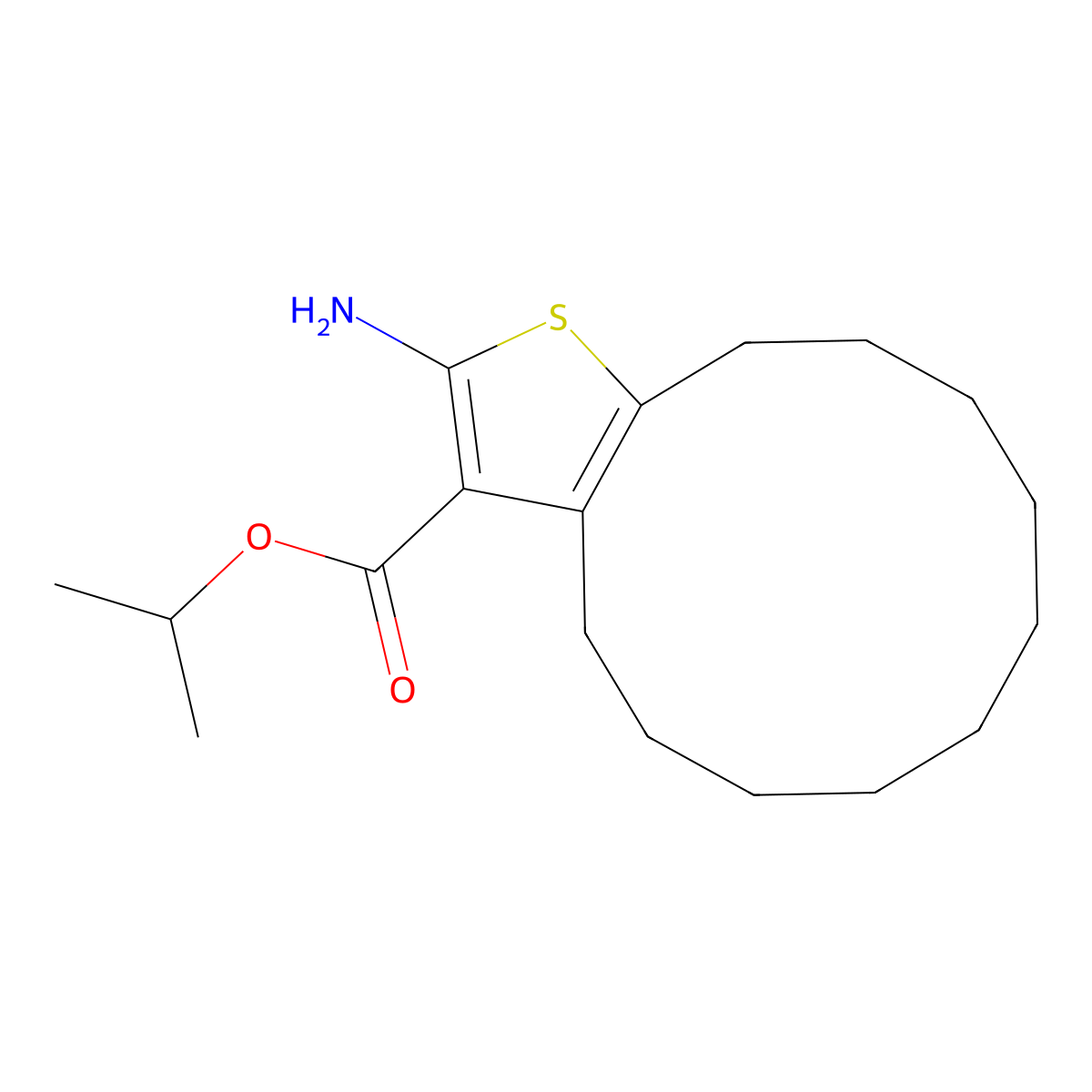 1-Methylethyl 2-amino-4,5,6,7,8,9,10,11,12,13-decahydrocyclododeca(b)thiophene-3-carboxylate molecular structure, CAS 350997-38-5