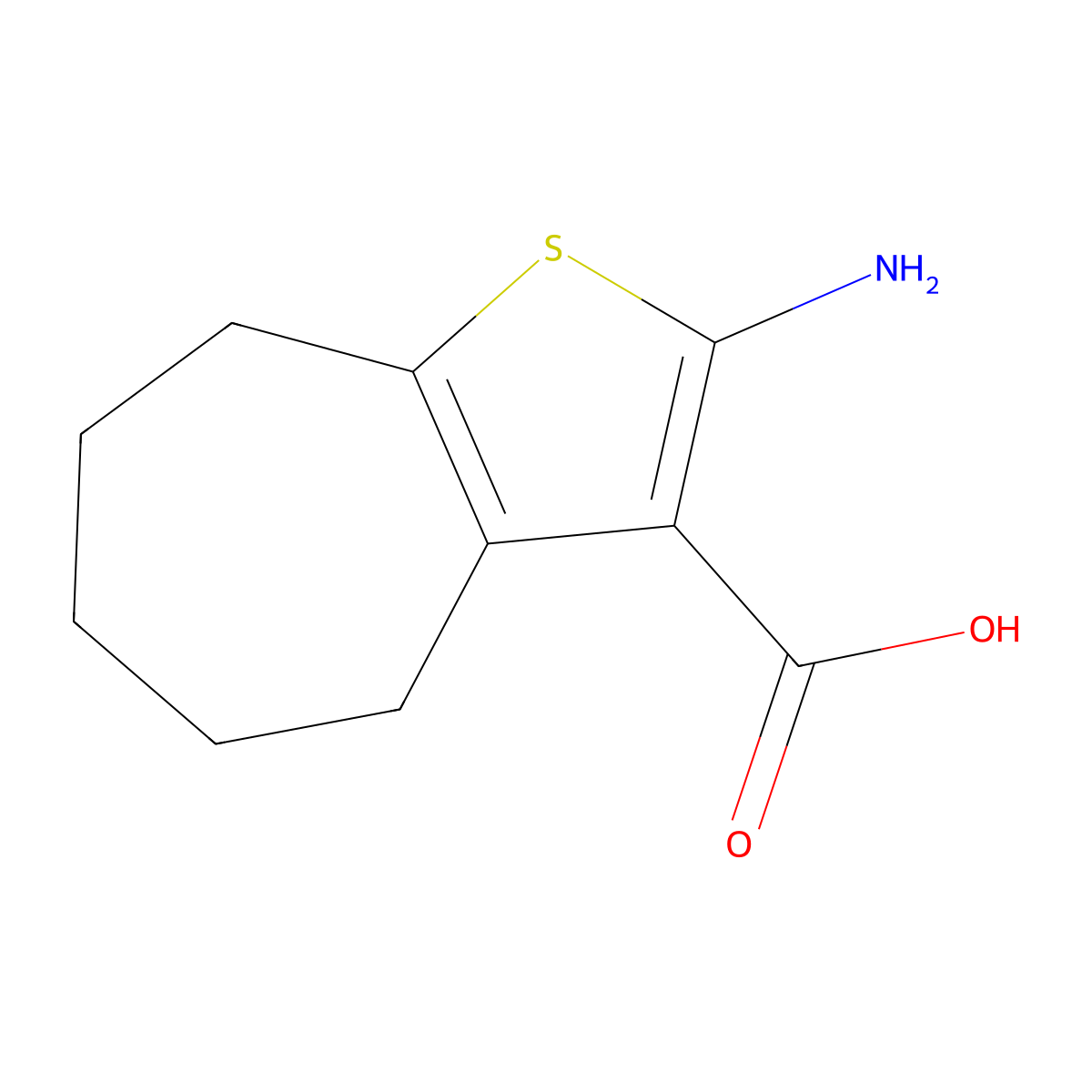 2-amino-5,6,7,8-tetrahydro-4H-cyclohepta[b]thiophene-3-carboxylic acid molecular structure, CAS 350997-73-8