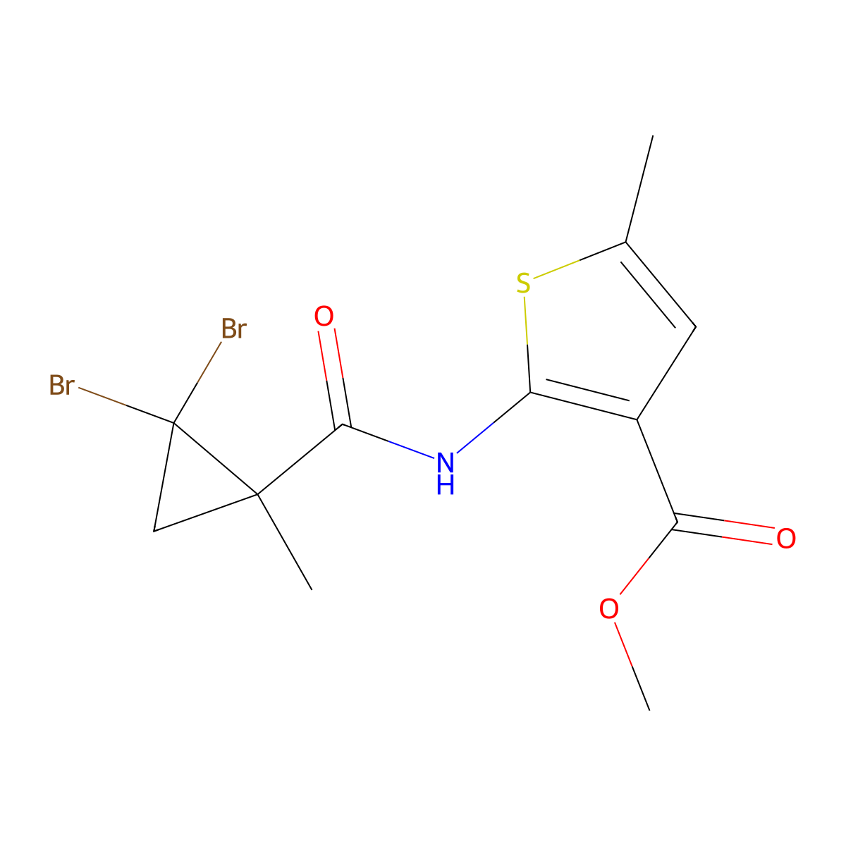 Methyl 2-{[(2,2-dibromo-1-methylcyclopropyl)carbonyl]amino}-5-methylthiophene-3-carboxylate molecular structure, CAS 350997-76-1