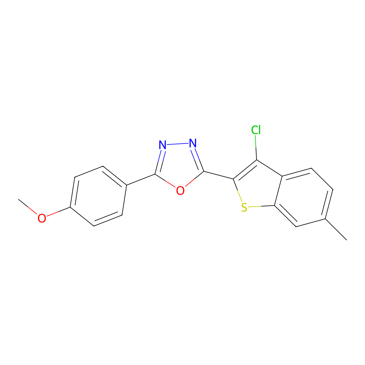 2-(3-Chloro-6-methyl-1-benzothiophen-2-yl)-5-(4-methoxyphenyl)-1,3,4-oxadiazole molecular structure, CAS 350997-81-8