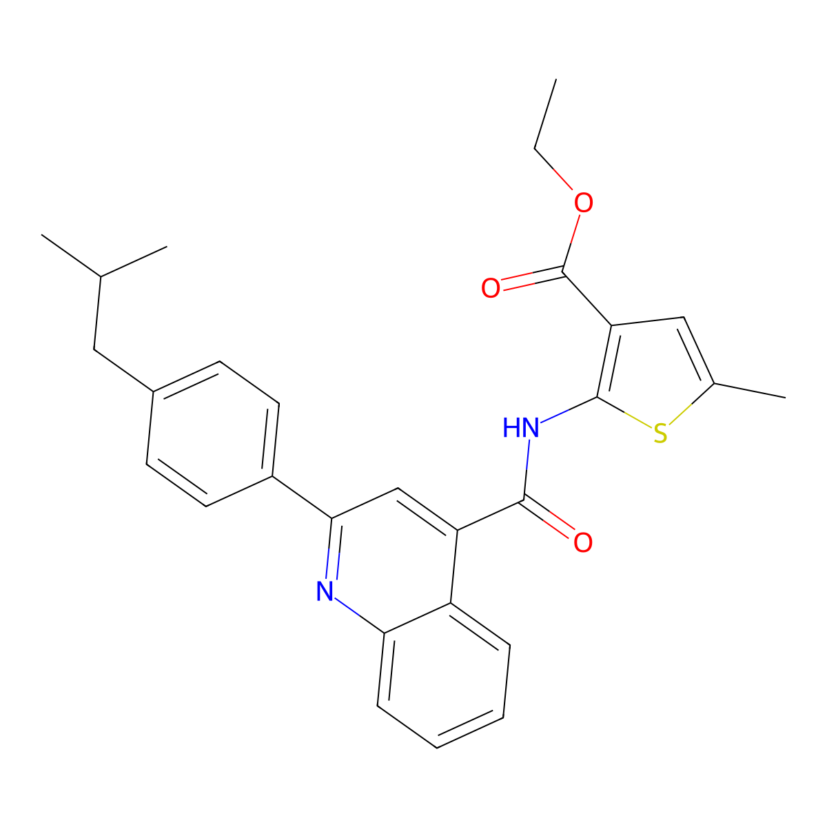 Ethyl 5-methyl-2-(((2-(4-(2-methylpropyl)phenyl)-4-quinolinyl)carbonyl)amino)-3-thiophenecarboxylate molecular structure, CAS 350998-13-9