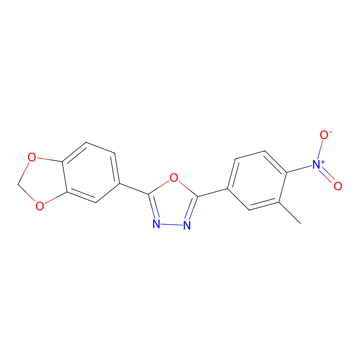 2-(1,3-Benzodioxol-5-yl)-5-(3-methyl-4-nitrophenyl)-1,3,4-oxadiazole molecular structure, CAS 350998-35-5