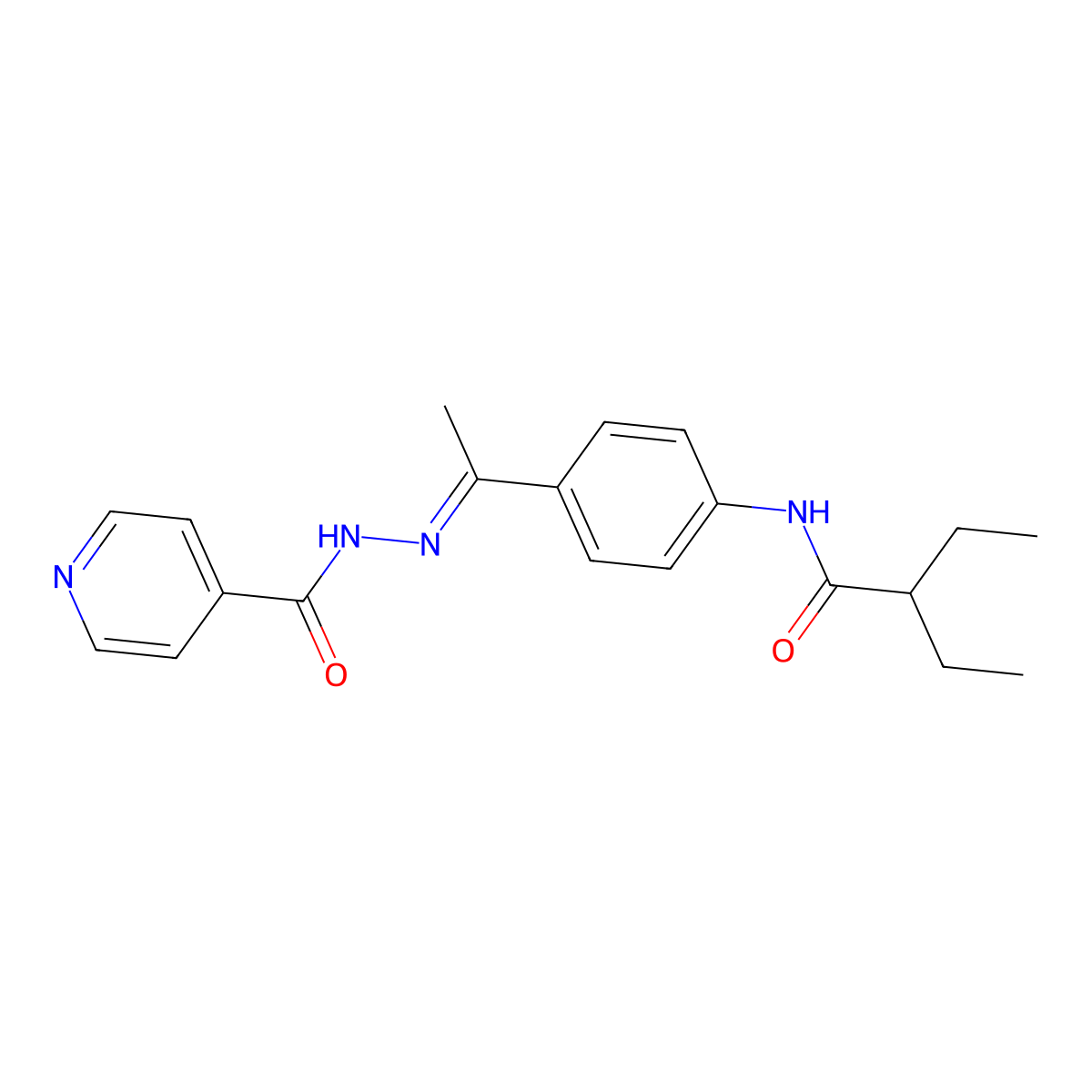 4-Pyridinecarboxylic acid, 2-[1-[4-[(2-ethyl-1-oxobutyl)amino]phenyl]ethylidene]hydrazide molecular structure, CAS 350998-46-8
