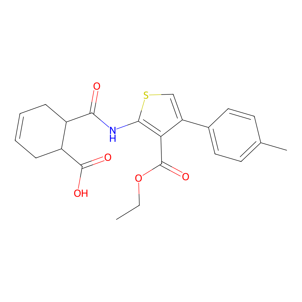 6-({[3-(Ethoxycarbonyl)-4-(4-methylphenyl)-2-thienyl]amino}carbonyl)-3-cyclohexene-1-carboxylic acid molecular structure, CAS 350998-49-1