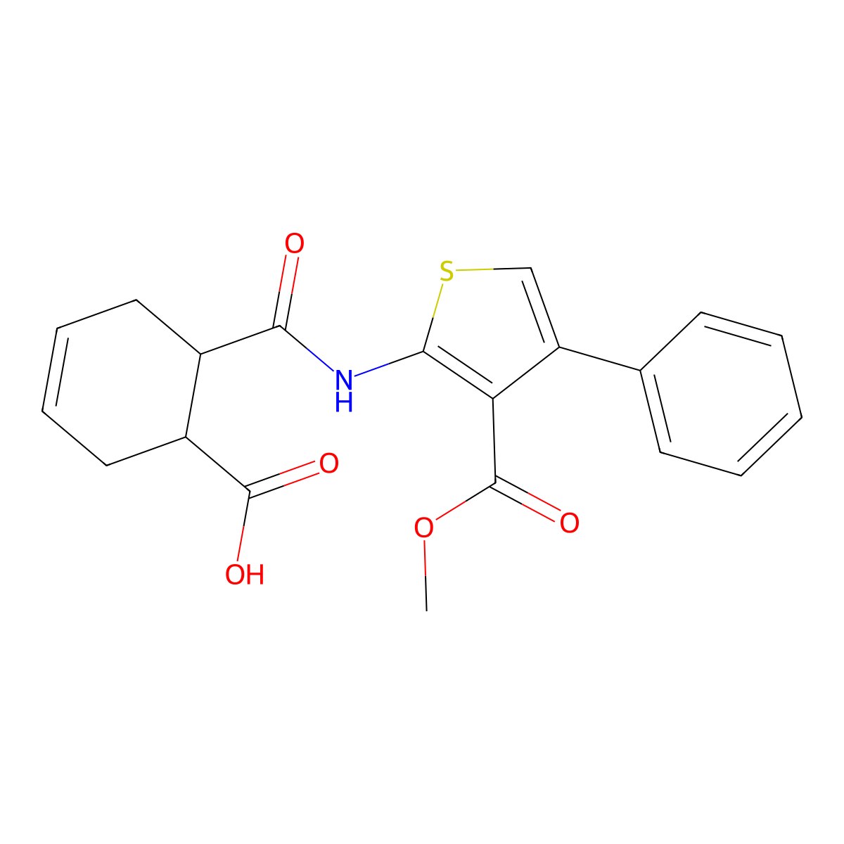 6-[(3-Methoxycarbonyl-4-phenylthiophen-2-yl)carbamoyl]cyclohex-3-ene-1-carboxylic acid molecular structure, CAS 350998-61-7