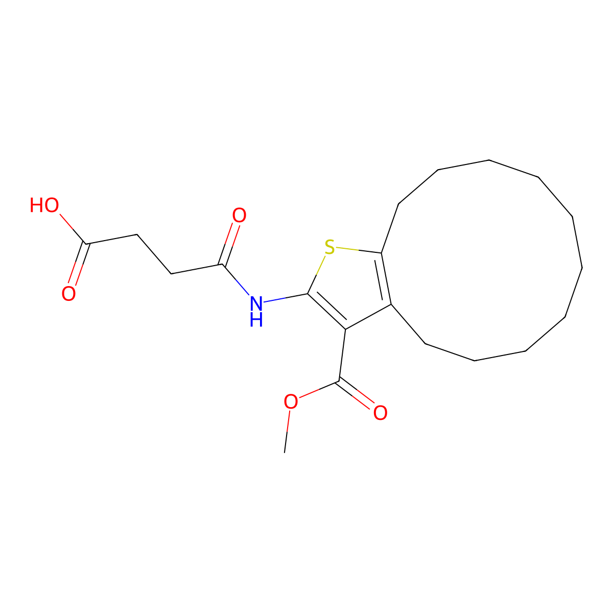 4-((3-(Methoxycarbonyl)-4,5,6,7,8,9,10,11,12,13-decahydrocyclododeca[b]thiophen-2-yl)amino)-4-oxobutanoic acid molecular structure, CAS 350998-70-8
