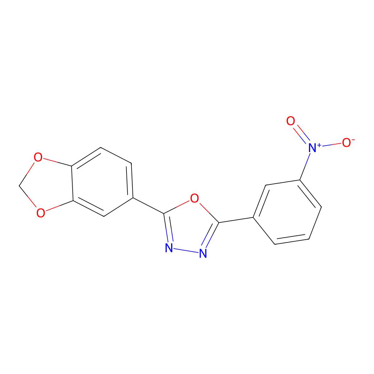 2-(1,3-Benzodioxol-5-yl)-5-(3-nitrophenyl)-1,3,4-oxadiazole molecular structure, CAS 350998-71-9