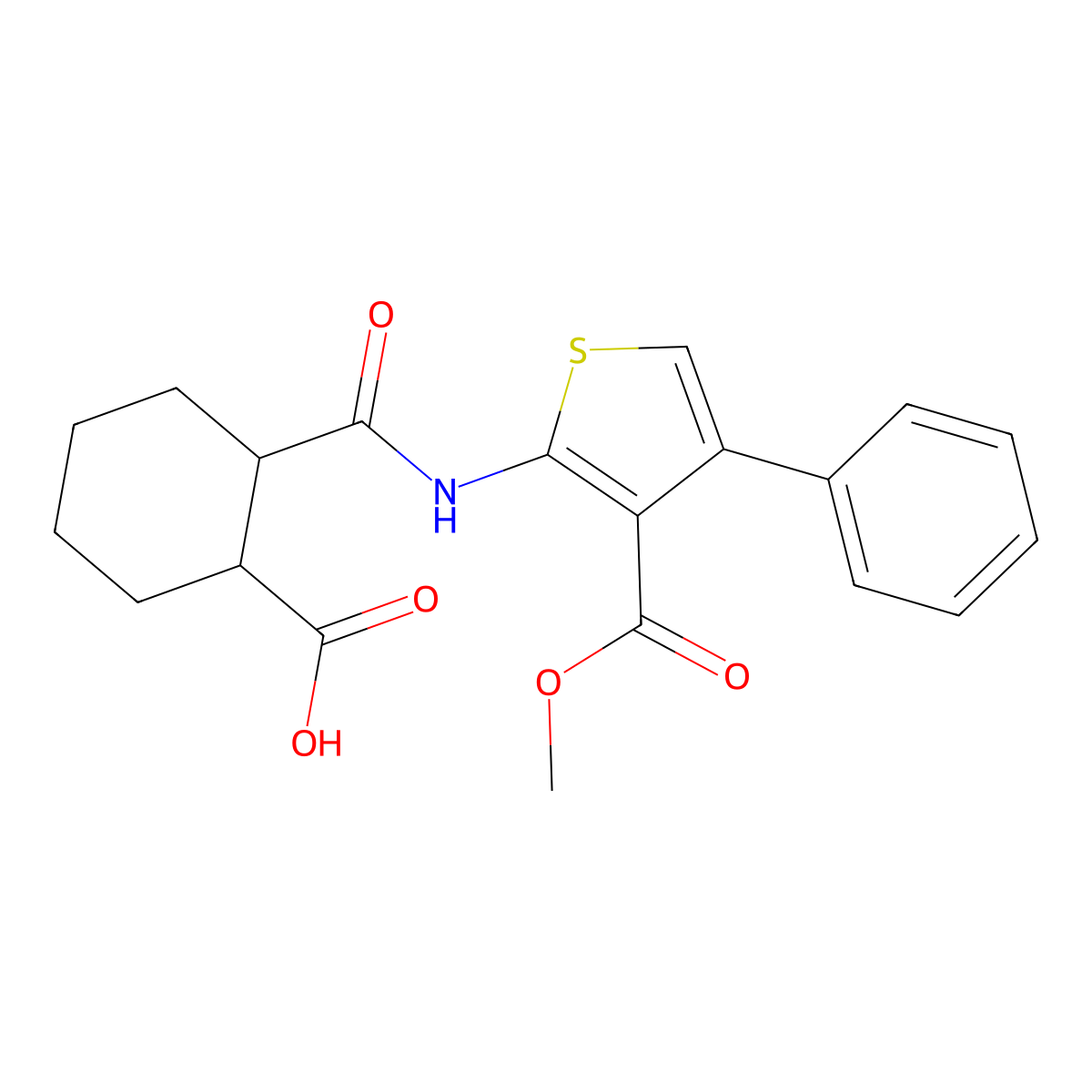 2-{[3-(Methoxycarbonyl)-4-phenylthiophen-2-yl]carbamoyl}cyclohexanecarboxylic acid molecular structure, CAS 350998-82-2