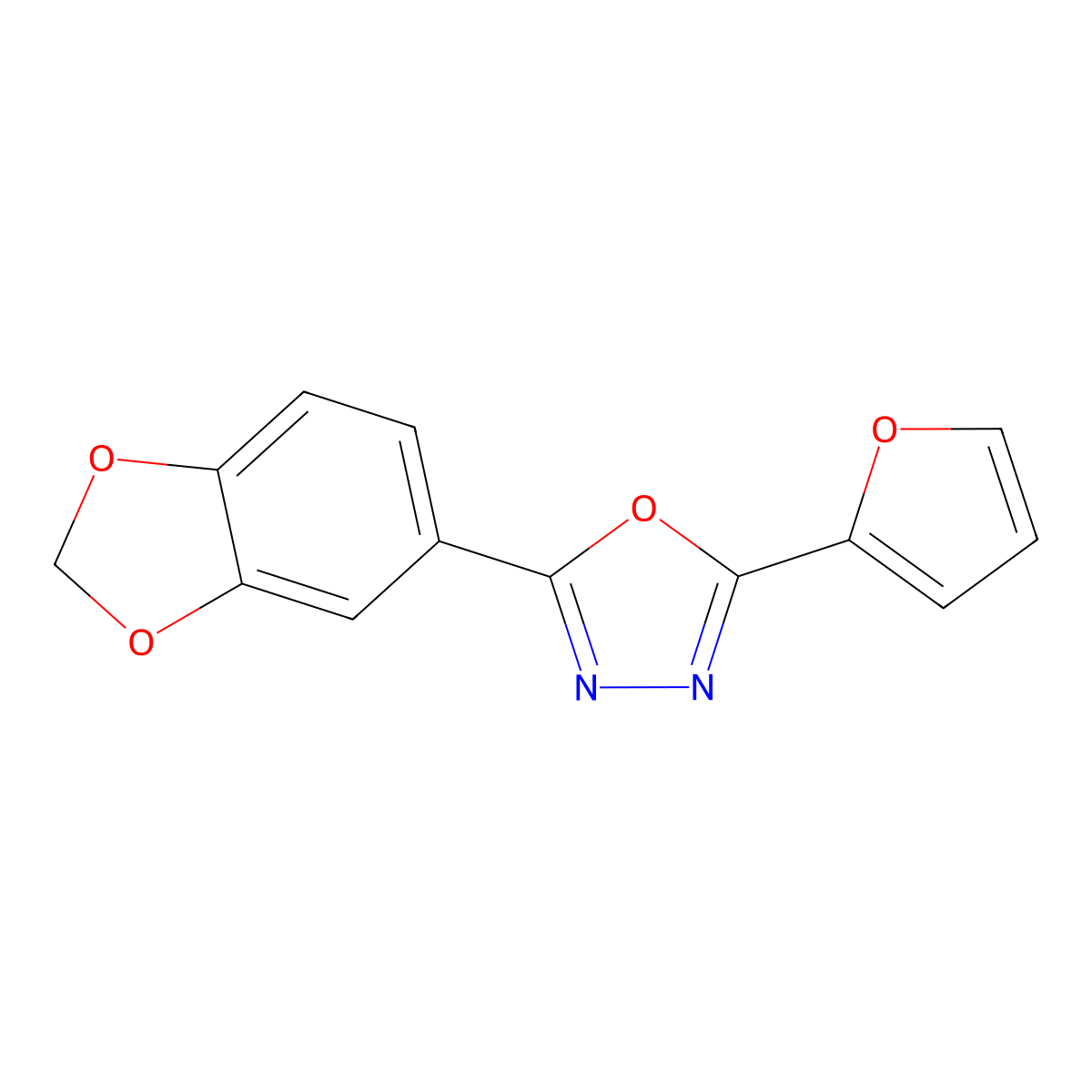 2-(1,3-Benzodioxol-5-yl)-5-(furan-2-yl)-1,3,4-oxadiazole molecular structure, CAS 350998-87-7
