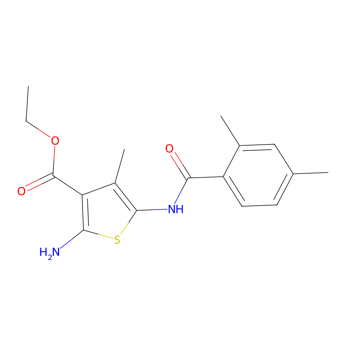 Ethyl 2-amino-5-[(2,4-dimethylbenzoyl)amino]-4-methyl-3-thiophenecarboxylate molecular structure, CAS 350999-09-6
