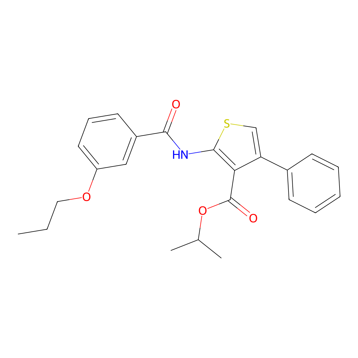 Isopropyl 4-phenyl-2-[(3-propoxybenzoyl)amino]-3-thiophenecarboxylate molecular structure, CAS 350999-17-6