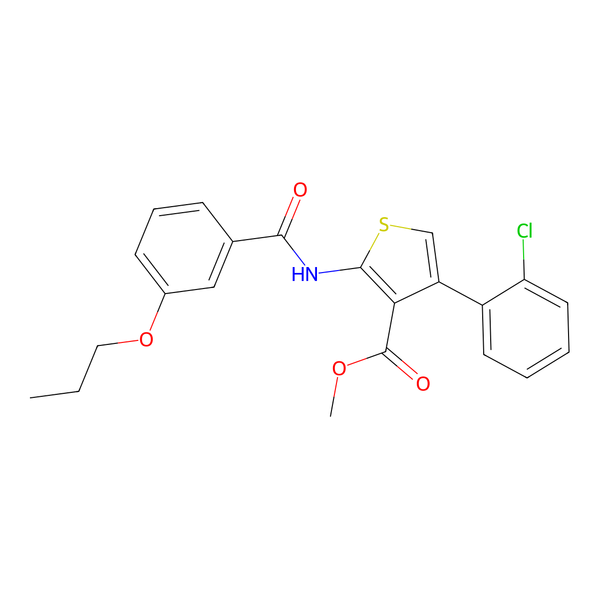 Methyl 4-(2-chlorophenyl)-2-[(3-propoxybenzoyl)amino]-3-thiophenecarboxylate molecular structure, CAS 350999-19-8