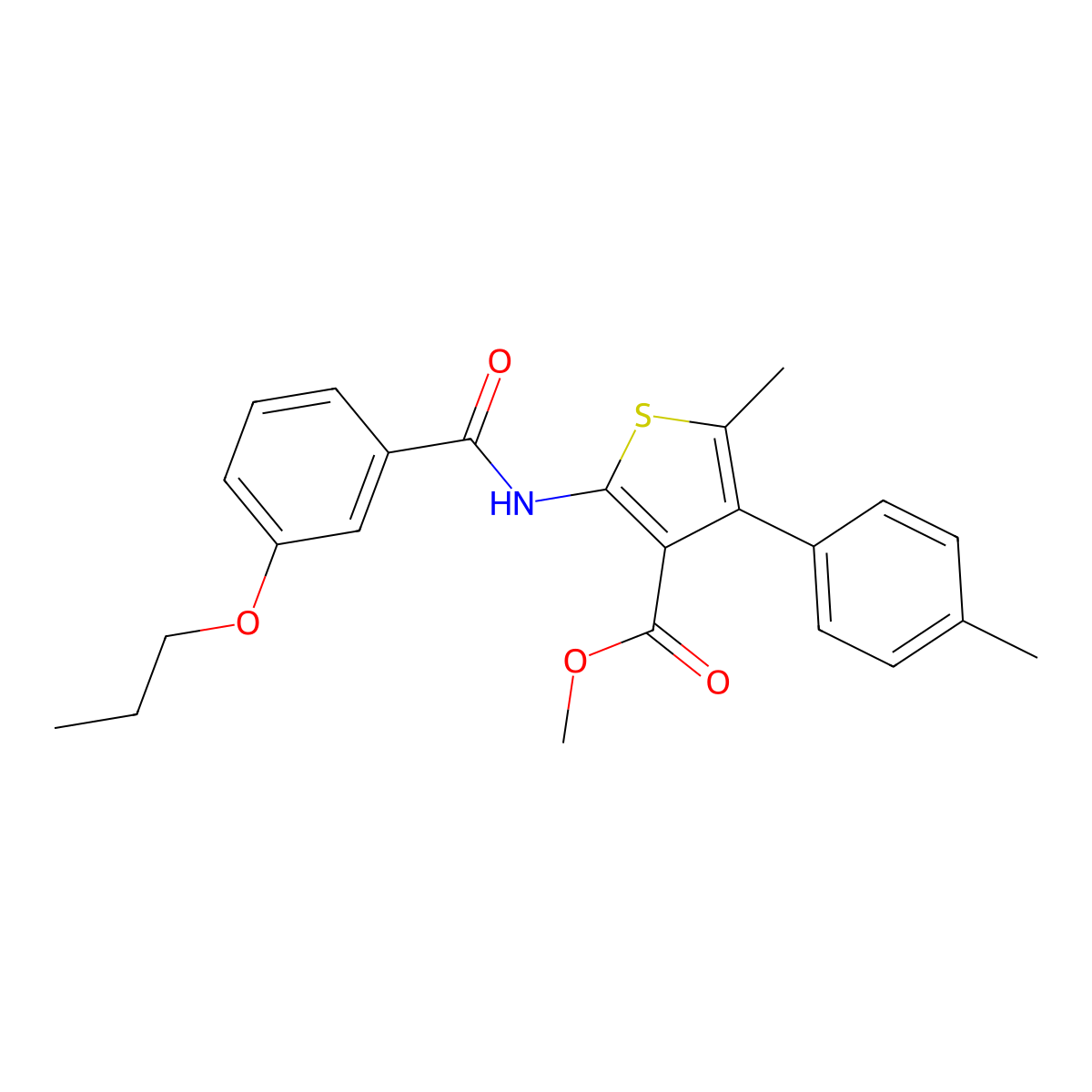 Methyl 5-methyl-4-(4-methylphenyl)-2-[(3-propoxybenzoyl)amino]thiophene-3-carboxylate molecular structure, CAS 350999-21-2