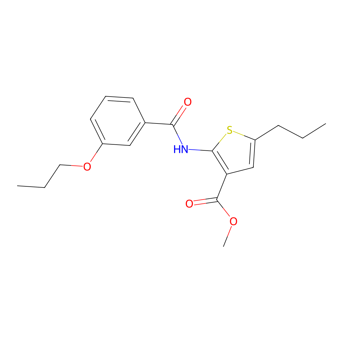Methyl 2-[(3-propoxybenzoyl)amino]-5-propylthiophene-3-carboxylate molecular structure, CAS 350999-23-4