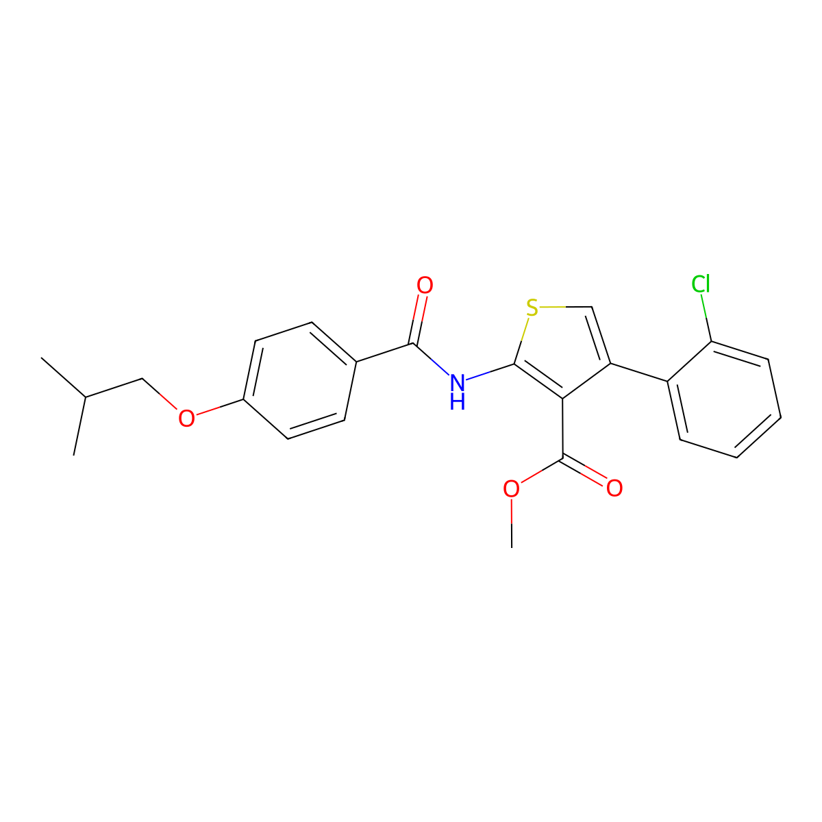 Methyl 4-(2-chlorophenyl)-2-[(4-isobutoxybenzoyl)amino]-3-thiophenecarboxylate molecular structure, CAS 350999-43-8