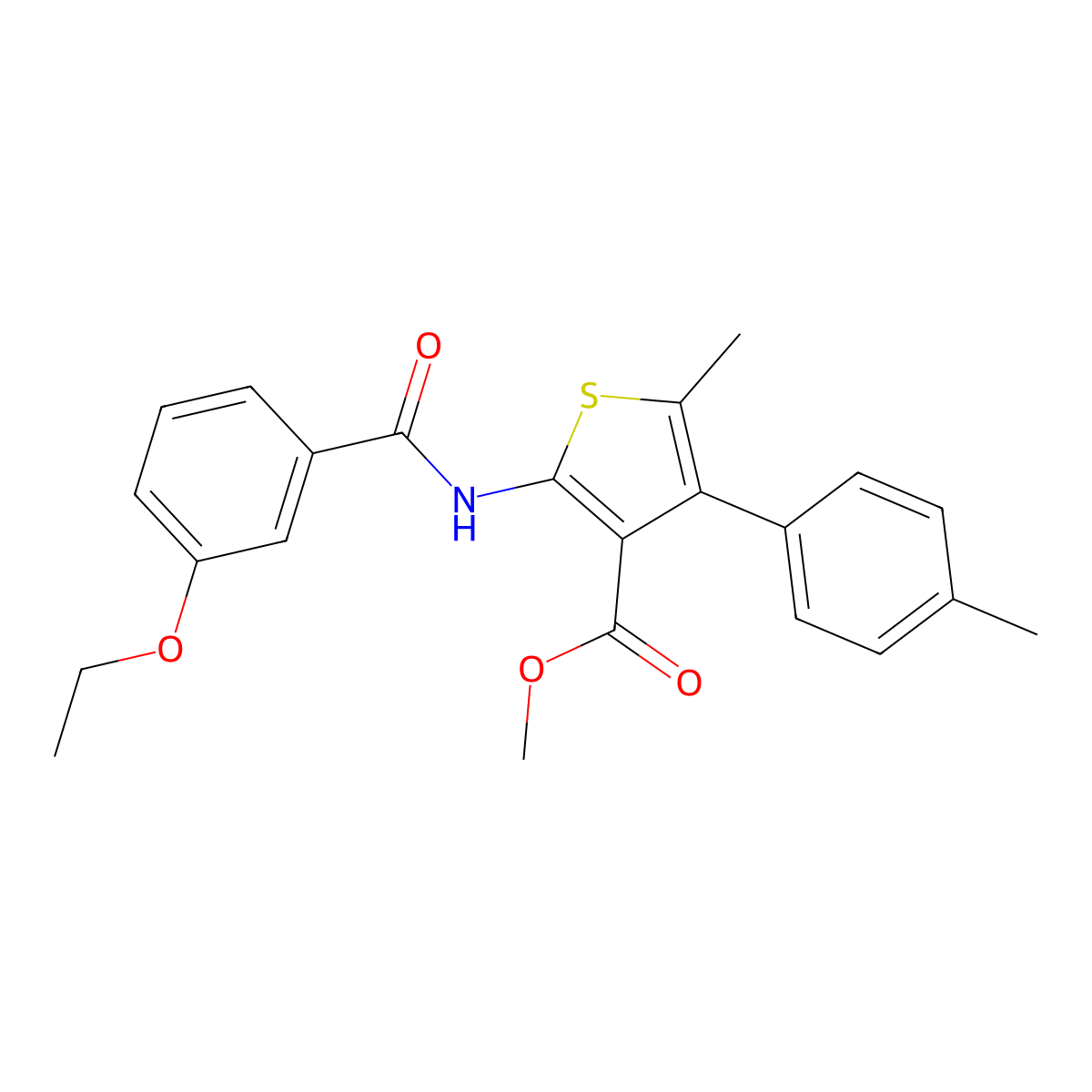 Methyl 2-[(3-ethoxybenzoyl)amino]-5-methyl-4-(4-methylphenyl)thiophene-3-carboxylate molecular structure, CAS 350999-60-9