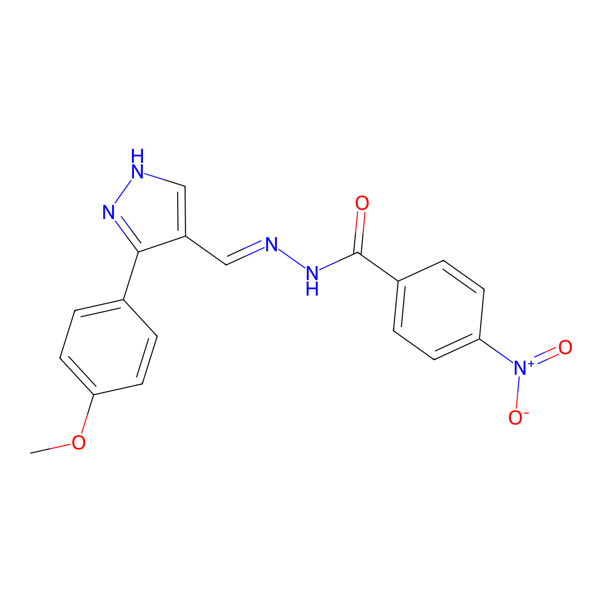 4-Nitrobenzoic acid 2-[[3-(4-methoxyphenyl)-1H-pyrazol-4-yl]methylene]hydrazide molecular structure, CAS 350999-73-4