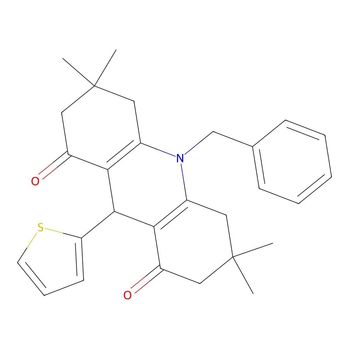 10-benzyl-3,3,6,6-tetramethyl-9-thiophen-2-yl-4,5,7,9-tetrahydro-2H-acridine-1,8-dione molecular structure, CAS 350999-98-3