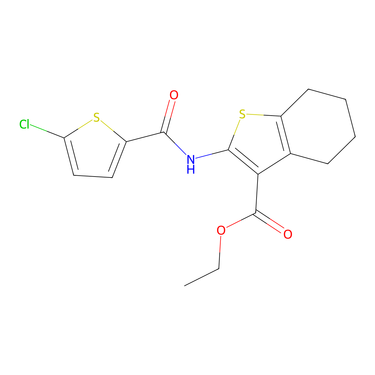 Ethyl 2-(5-chlorothiophene-2-carboxamido)-4,5,6,7-tetrahydrobenzo[b]thiophene-3-carboxylate molecular structure, CAS 350999-99-4
