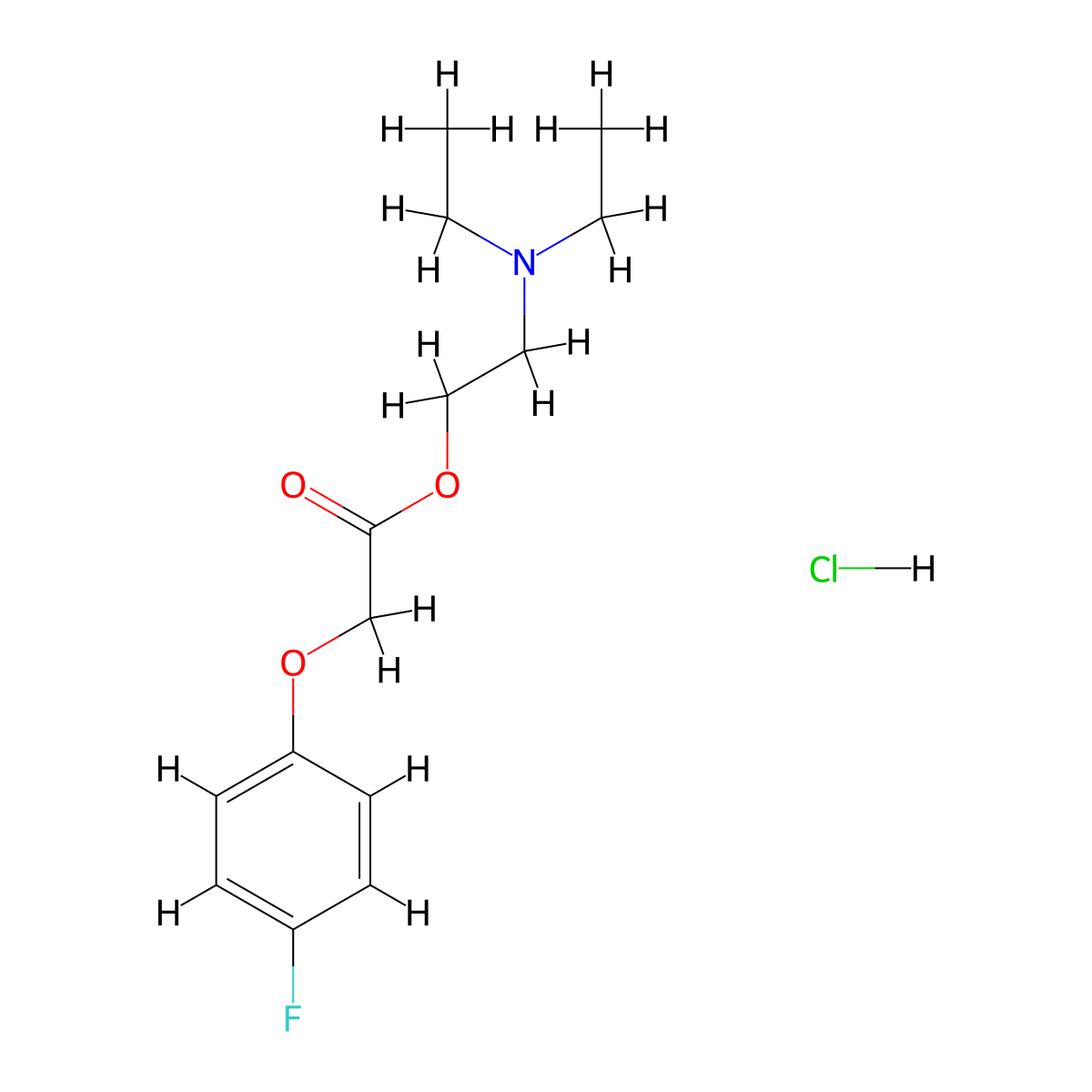 2-(Diethylamino)ethyl (4-fluorophenoxy)acetate--hydrogen chloride (1/1) molecular structure, CAS 351-69-9