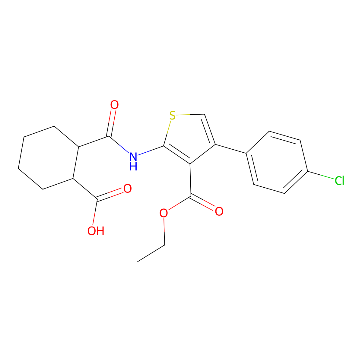2-{[4-(4-Chlorophenyl)-3-(ethoxycarbonyl)thiophen-2-yl]carbamoyl}cyclohexanecarboxylic acid molecular structure, CAS 351000-27-6