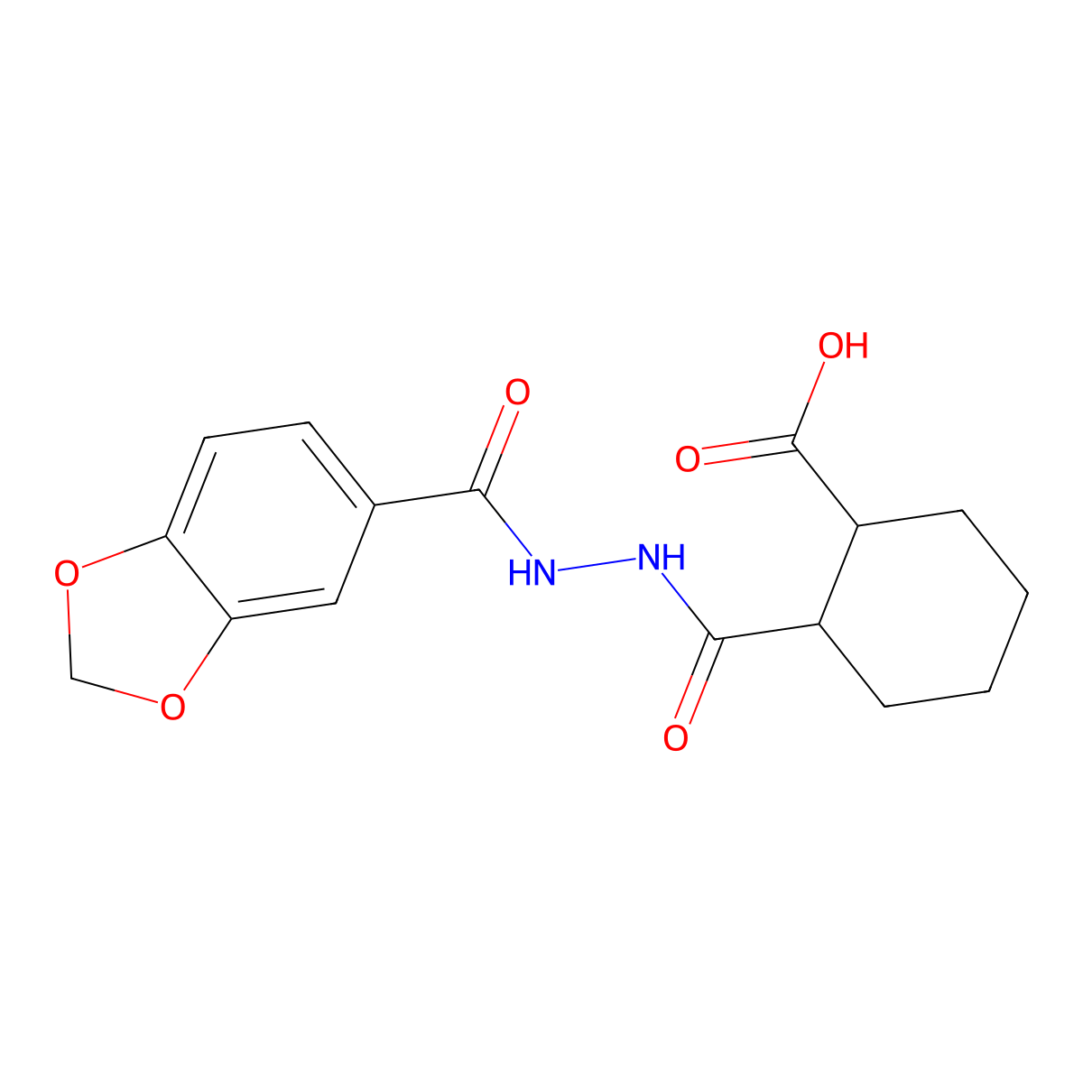 2-{[2-(1,3-Benzodioxol-5-ylcarbonyl)hydrazino]carbonyl}cyclohexanecarboxylic acid molecular structure, CAS 351000-78-7