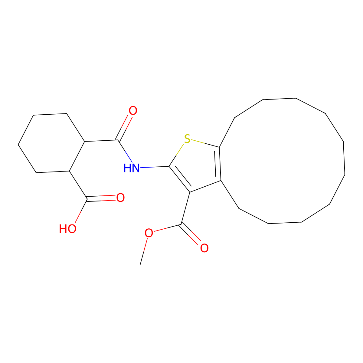 2-{[3-(Methoxycarbonyl)-4,5,6,7,8,9,10,11,12,13-decahydrocyclododeca[b]thiophen-2-yl]carbamoyl}cyclohexanecarboxylic acid molecular structure, CAS 351000-97-0