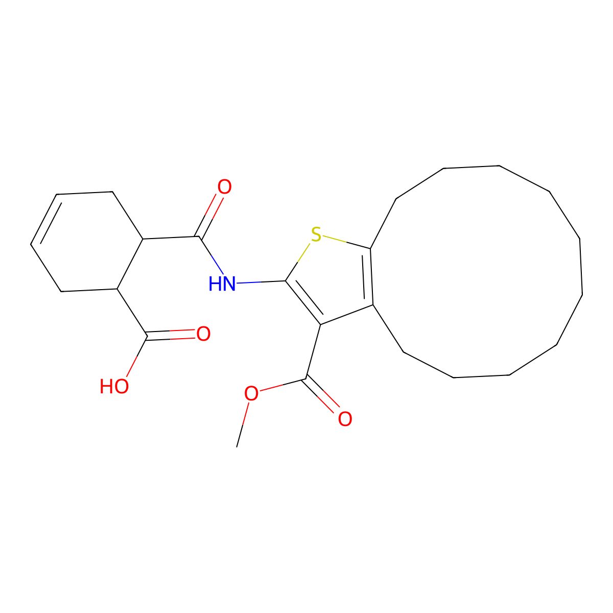 6-{[3-(Methoxycarbonyl)-4,5,6,7,8,9,10,11,12,13-decahydrocyclododeca[b]thiophen-2-yl]carbamoyl}cyclohex-3-ene-1-carboxylic acid molecular structure, CAS 351001-04-2