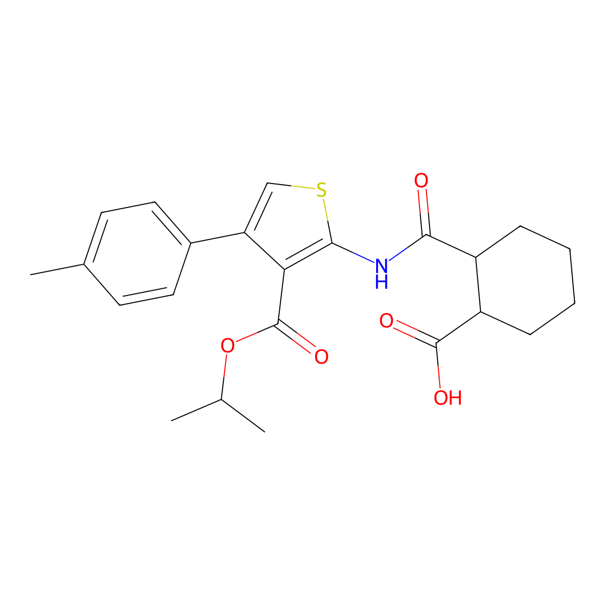 2-[[4-(4-Methylphenyl)-3-propan-2-yloxycarbonylthiophen-2-yl]carbamoyl]cyclohexane-1-carboxylic acid molecular structure, CAS 351001-13-3