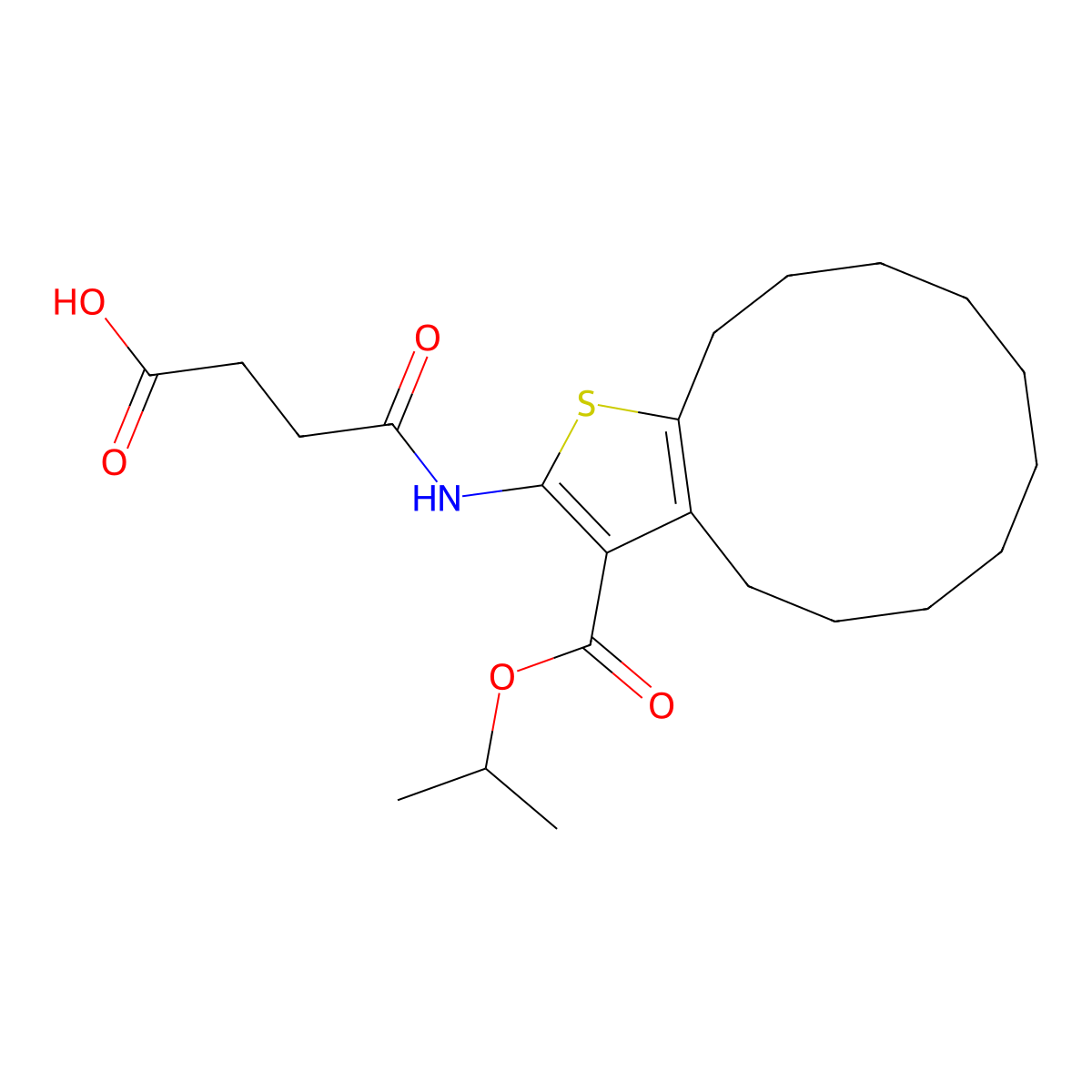 4-Oxo-4-[(3-propan-2-yloxycarbonyl-4,5,6,7,8,9,10,11,12,13-decahydrocyclododeca[b]thiophen-2-yl)amino]butanoic acid molecular structure, CAS 351001-26-8