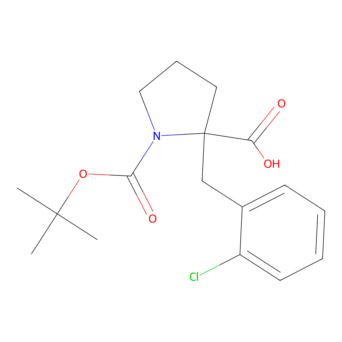 1-Boc-2-(2-chlorobenzyl)-2-pyrrolidinecarboxylic acid molecular structure, CAS 351002-86-3