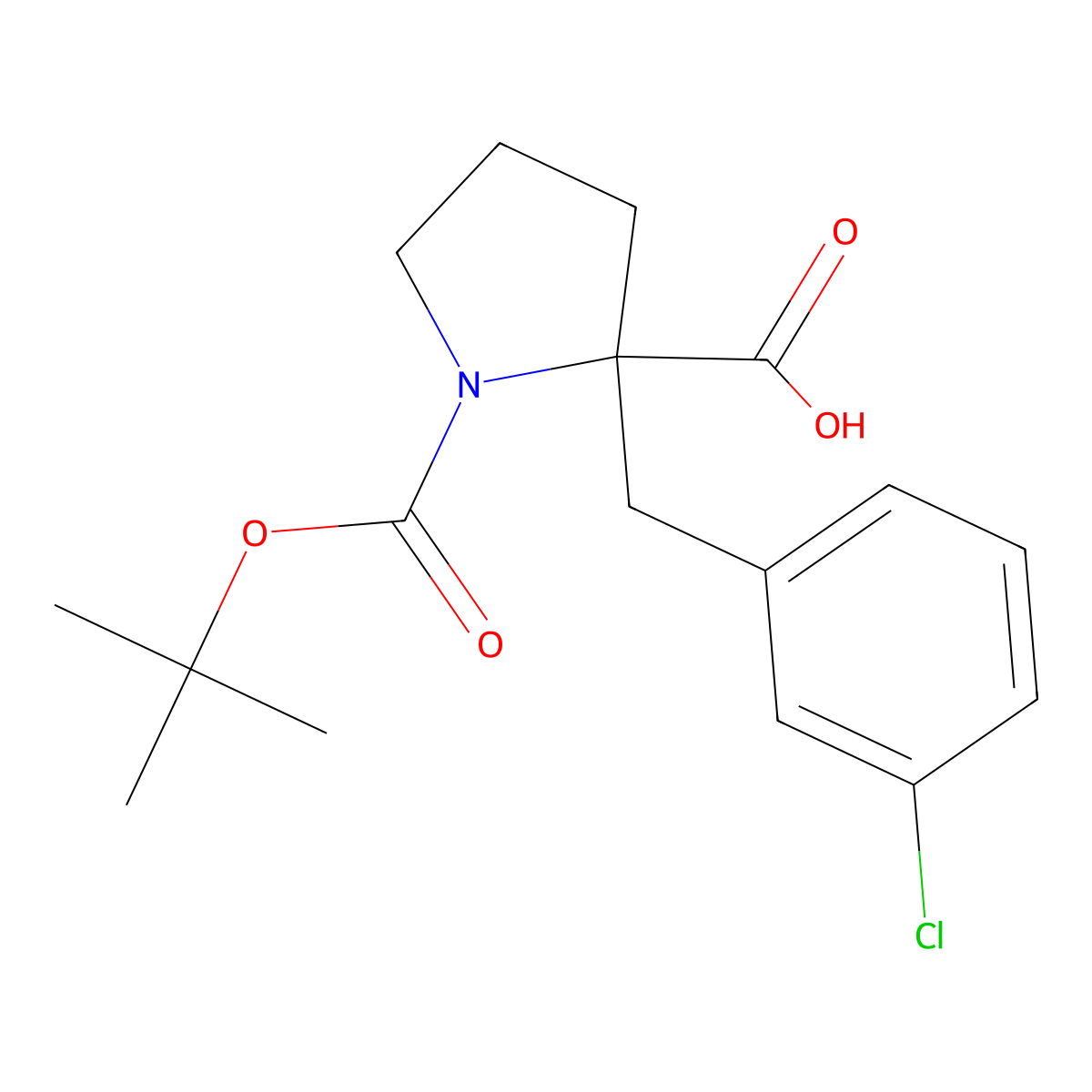 1-Boc-2-(3-chlorobenzyl)-2-pyrrolidinecarboxylic acid molecular structure, CAS 351002-87-4