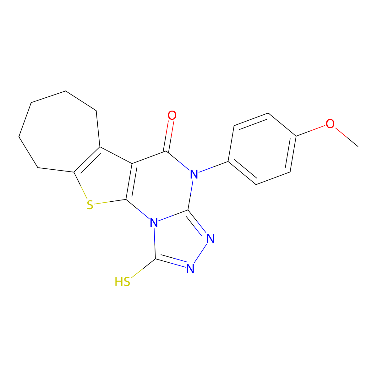 1-mercapto-4-(4-methoxyphenyl)-7,8,9,10-tetrahydro-4H-cyclohepta[4,5]thieno[3,2-e][1,2,4]triazolo[4,3-a]pyrimidin-5(6H)-one molecular structure, CAS 351004-69-8