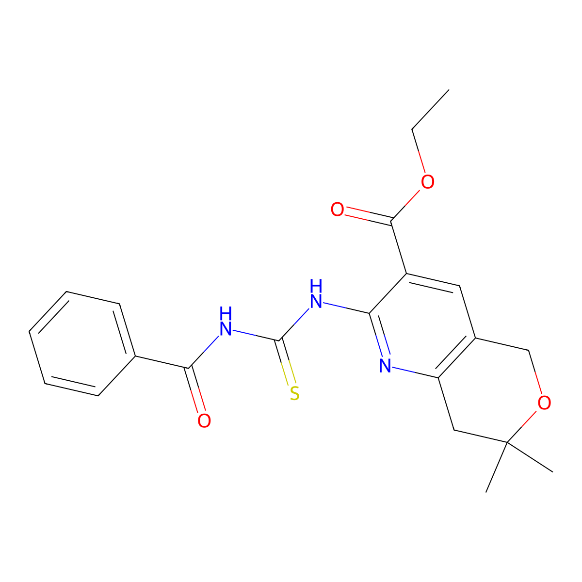 Ethyl 2-(benzoylcarbamothioylamino)-7,7-dimethyl-5,8-dihydropyrano[4,3-b]pyridine-3-carboxylate molecular structure, CAS 351004-86-9