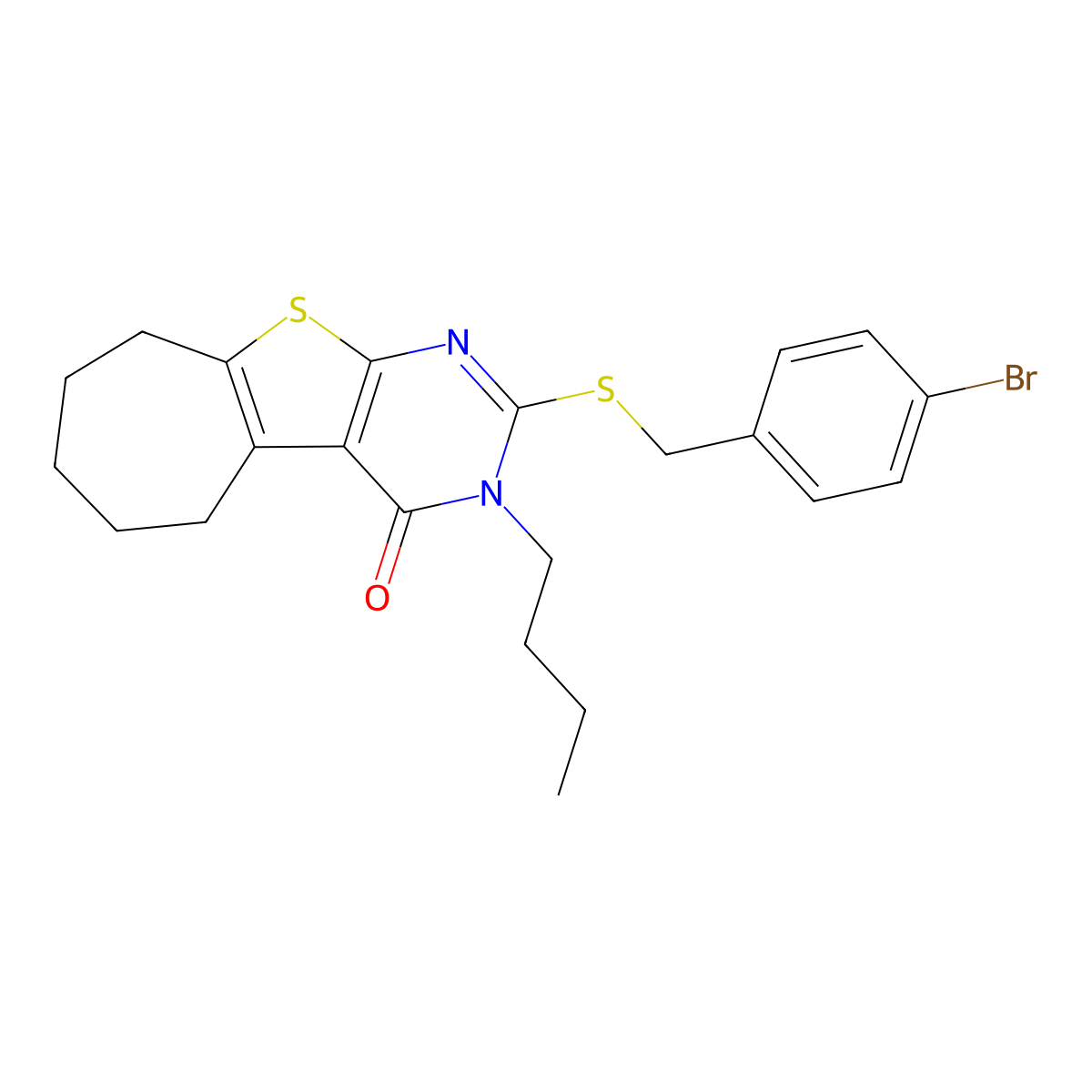 2-[(4-bromobenzyl)sulfanyl]-3-butyl-3,5,6,7,8,9-hexahydro-4H-cyclohepta[4,5]thieno[2,3-d]pyrimidin-4-one molecular structure, CAS 351004-90-5