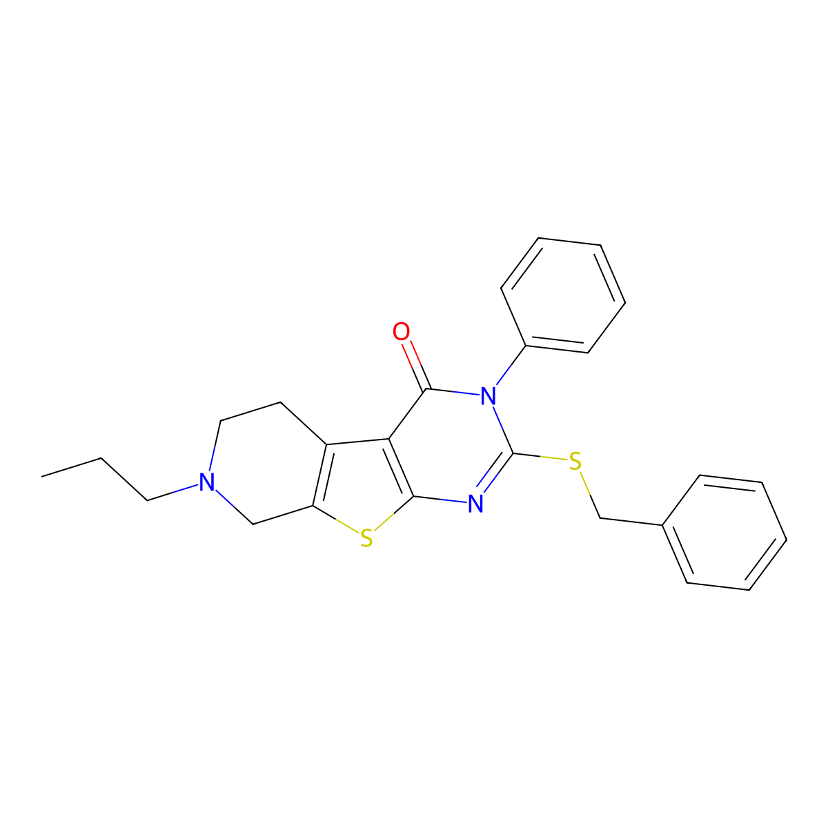 2-(benzylsulfanyl)-3-phenyl-7-propyl-5,6,7,8-tetrahydropyrido[4',3':4,5]thieno[2,3-d]pyrimidin-4(3H)-one molecular structure, CAS 351005-11-3