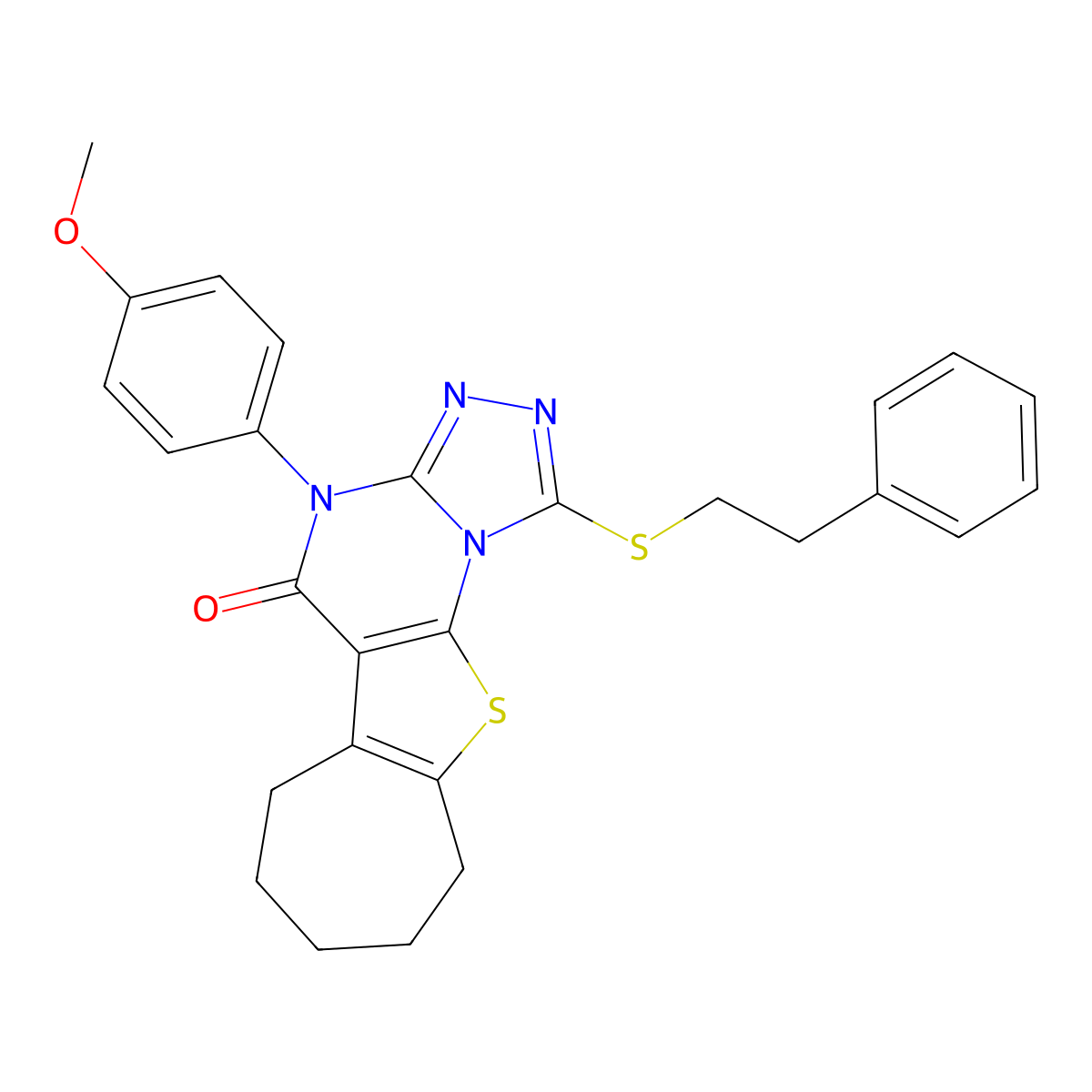 4-(4-methoxyphenyl)-1-[(2-phenylethyl)sulfanyl]-7,8,9,10-tetrahydro-6H-cyclohepta[4,5]thieno[3,2-e][1,2,4]triazolo[4,3-a]pyrimidin-5(4H)-one molecular structure, CAS 351005-17-9